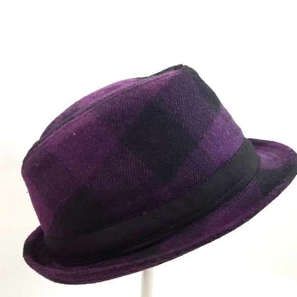 Y2K Le-chateau💜Purple-Black Checkered Fedora Hat - Picture 4 of 8
